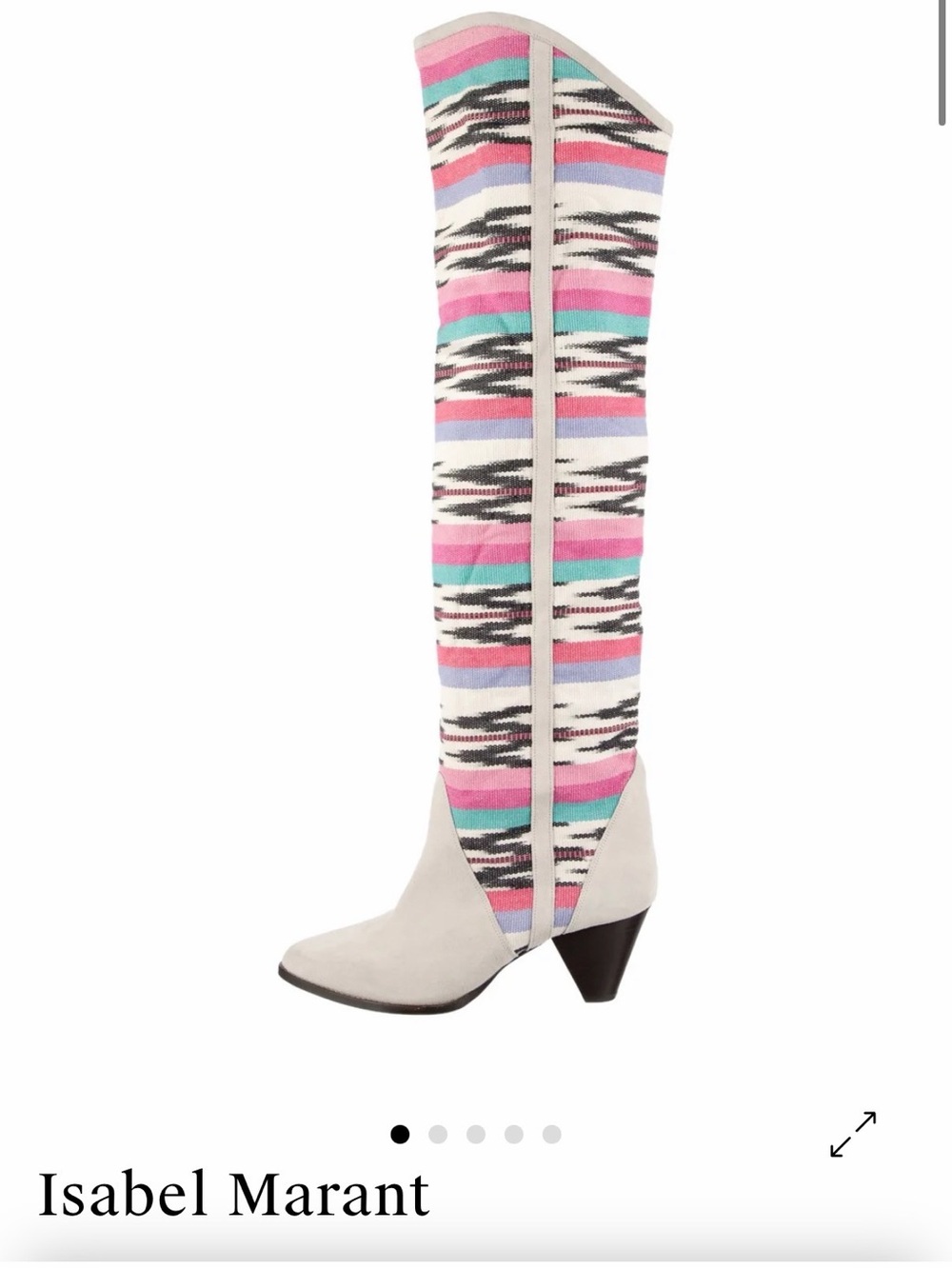 Isabel Marant Cream Suede Over-the-Knee Boots with Multicolor Knit Shaft